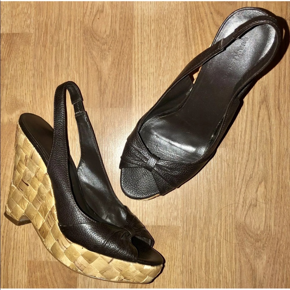 Banana Republic Raffia Espadrille Wedge Sandals Black Platform Basket Weave